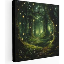 Popcas Parıldayan Peri Ormanı Kanvas Tablosu - Parlaklık Periler Bol Yeşillik Ev Dekorasyonu