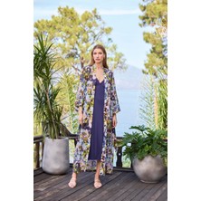 Monamise Kadın Desenli ve Dekolteli Dantelli Sabahlık Takımı 25050