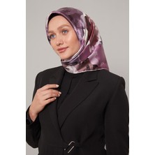 Lila Soyut Çiçek Desen Sura Ipek Eşarp