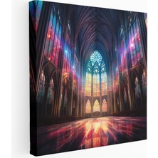 Popcas Ortaçağ Katedrali Renkli Cam Kanvas Tablo