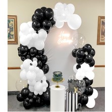 VIP Balon Parti ve Organizasyon İçin 50'li 12 Inç Siyah & Beyaz Helyum Uyumlu Balon Seti