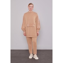 Lêvi D'or Parıltılı Şerit Detay İkili Takım Camel