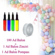 100 Makaron Pastel Balon + Balon Zinciri ve Pompa Seti Soft Balon UYR3407