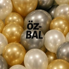 Balonevi ÖZ-BAL 30 Adet Metalik Balon Seti Beyaz Gold Gümüş Renk Seçenekleriyle Parti Dekorasyonu