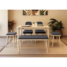 Rabi Mobilya Miora Mini Açılır Mutfak Masa Takımı, Krem Antrasit(1 Masa + 2 Sandalye + 2 Tabure + 1 Bench)