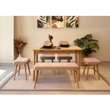 Rabi Mobilya Miora Mini Açılır Mutfak Masa Takımı,karina Meşe Taş Rengi(1 Masa + 2 Sandalye + 2 Tabure + 1 Bench)