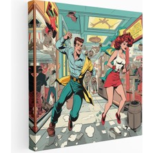 Popcas Retro Çizgi Roman Desenli Kanvas Tablo