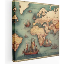 Popcas Osmanlı Imparatorluğu Duvar Süsü - Vintage Dünya Haritası Kanvas Tablo