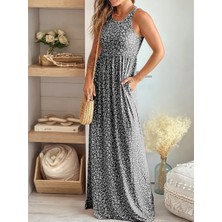 Hynova Kadın Kalın Askılı Yuvarlak Yaka Cepli Süprem Maksi Elbise