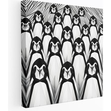 Popcas Geometrik Penguen Kanvas Tablo - Simetrik Siyah Beyaz Tasarım - Ev Dekorasyonu Simetrik Desen