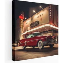 Popcas Nostaljik Retro Tarz Fotoğraf Kanvas Tablo - Klasik Araba ve Vintage Sinema - Duvar Sanatı Sinematik Nostalji Fotoğraf
