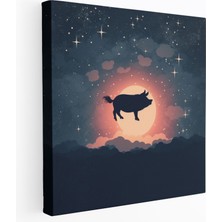 Popcas Pink Floyd Duvar Sanatı - Minimalist Uçan Domuz - Ev Dekorasyonu Siluet Duvar Süsleme