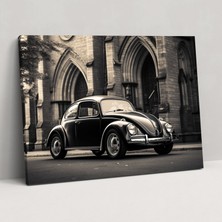 Popcas Volkswagen Beetle Siyah Beyaz Fotoğraf Duvar Dekorasyonu - Kanvas Tablo - Volkswagen Beetle Duvar Sanatı Siyah Beyaz Fotoğrafçılık