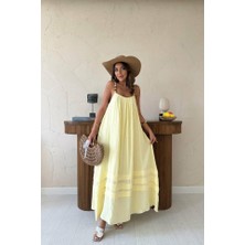 Hynova Sarı Askılı Müslin Elbise