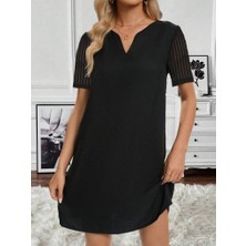 Hynova Kadın Kısa Kollu V Yakalı Kısa Janjan Krep Elbise