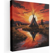 Popcas Kızılderili Günbatımı Kanvas Tablo - Kızılderili Kanvas Duvar Sanatı Ev Dekorasyonu