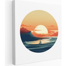Popcas Sörfçü Günbatımı Çizgi Desenli Kanvas Tablo