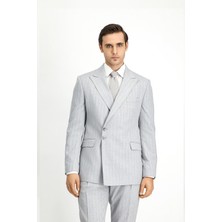 Kiğılı 7 Drop Slim Fit Dar Kesim Çizgili İtalyan Kesim Kruvaze Takım Elbise