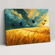 Popcas Vincent Van Gogh Kargalarla Buğday Tarlası Duvar Sanatı - Ev Dekorasyonu Kanvas Tablo
