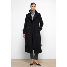 Pelerin Detaylı Kruvaze Kaban Siyah 3091