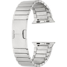 Mobicas Apple Watch Se 2 (44MM) Uyumlu Parçalı Çizgi Tasarımlı Metal Kordon-82 Gümüş