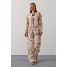 Hynova Çiçek Desen Önü Bağlamalı Pantolon Takım - Taş