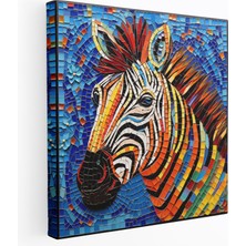Popcas Zebra Duvar Dekorasyonu - Renkli Mozaik Kanvas Tablo - Ev Dekorasyonu Renkli Desenler