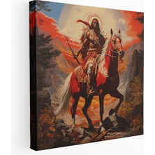 Popcas Kırmızı Hint Savaşçı Kanvas Tablo - Hintli At Üzerinde Savaşçı Ev Dekorasyonu