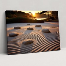 Popcas Akşamüstü Zen Bahçesi Kanvas Tablo - Zen Bahçesi Duvar Dekorasyonu Batan Güneş