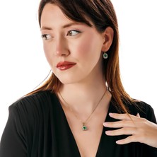 Atelier Leo Handmade Jewellery Harmoni Baget Yeşil Kadın 2'li Takı Seti Küpe Kolye Takım Bakır El Yapımı Kararma Yapmaz Kutulu