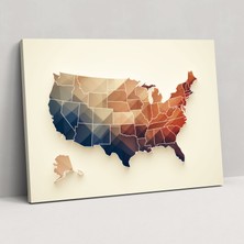 Popcas Minimalist Amerika Birleşik Devletleri Haritası Kanvas Tablo - Amerika Birleşik Devletleri Haritası Duvar Sanatı Temiz Çizgiler Minimalist Tasarım