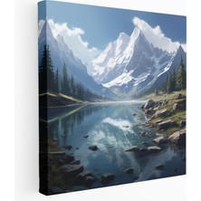 Popcas Dünyanın En Güzel Manzaraları - Huzur Veren Dağ Gölü Kanvas Tablo - Dünyanın En Güzel Manzaraları Karla Kaplı Duvar Dekorasyonu
