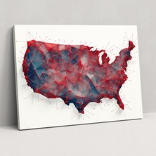 Popcas Modern Amerika Birleşik Devletleri Haritası Duvar Sanatı - Amerika Birleşik Devletleri Haritası Çağdaş Tasarım Duvar Dekorasyonu Kanvas Tablo