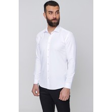 Efor Erkek Slim Fit Pamuklu Saten Klasik Beyaz Gömlek Gk 604