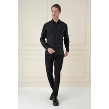 Slim Fit %100 Modal Uzun Kol Klasik Siyah Gömlek  Gk 743