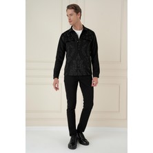Efor Erkek Slim Fit Yan Cep Etnik Desenli Çıtçıtlı Pamuklu Siyah Gömlek Ceket G 1578