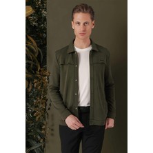 G 1562 Slim Fit Haki Klasik Gömlek