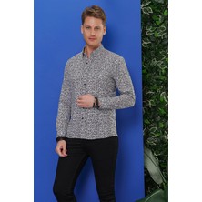 G 1548 Slim Fit Beyaz-Siyah Klasik Gömlek
