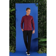 Efor Erkek GK 685 Slim Fit Bordo Klasik Gömlek