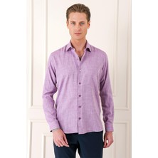 Comfort Fit Balıksırtı Dokuma %100 Pamuk Klasik Mor Gömlek Gk 722