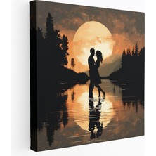 Popcas Romantik Ay Işığında Dans Duvar Sanatı - Romantik Büyüleyici Tutku Siluetler