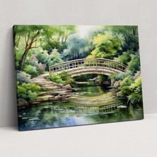 Popcas Su Rengi Zen Bahçesi Kanvas Tablo - Zen Bahçesi Yeşillik Duvar Dekorasyonu Duvar Sanatı