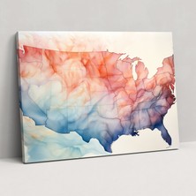 Popcas Amerika Birleşik Devletleri Harita Duvar Sanatı - Soyut Suluboya - Amerika Birleşik Devletleri Haritası Soft Pastel Tonlar Ev Dekorasyonu