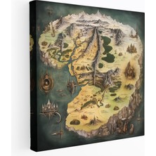 Popcas Yüzüklerin Efendisi Duvar Sanatı - Orta Dünya Haritası Kanvas Tablo - Yüzüklerin Efendisi Klasik Illüstrasyonlu Harita Duvar Sanatı Ev Dekorasyonu