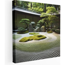 Popcas Zen Bahçe Desenli Kanvas Tablo - Sakin Zen Bahçesi ve Detaylı Kum Deseni - Zen Yemyeşil Yosun Duvar Sanatı