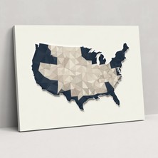 Popcas Minimalist Amerika Birleşik Devletleri Haritası Kanvas Tablo - Amerika Birleşik Devletleri Haritası Monokrom Kanvas Duvar Sanatı