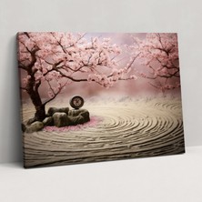 Popcas Kiraz Çiçeği Zen Bahçesi Duvar Sanatı - Zen Bahçesi Kanvas Tablo Huzur Duvar Dekorasyonu