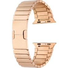 Mobicas Apple Watch Se 2 (44MM) Uyumlu Parçalı Çizgi Tasarımlı Metal Kordon-82 Rose Gold