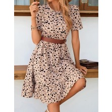 Hynova Kadın Kısa Kollu Bisiklet Yaka Desenli Süprem Elbise