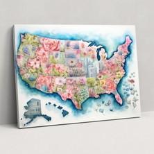 Popcas Amerika Birleşik Devletleri Haritası Duvar Süsü - Harika Bir Amerika Birleşik Devletleri Haritası Canlı Duvar Sanatı Kanvas Tablo Duvar Süsü